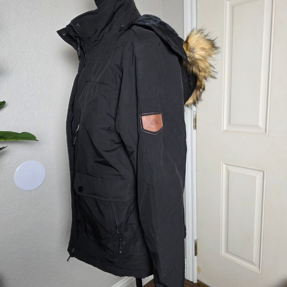 Men's MOERDENG Black Puffer Jacket with Faux Fur Hood Detachable M